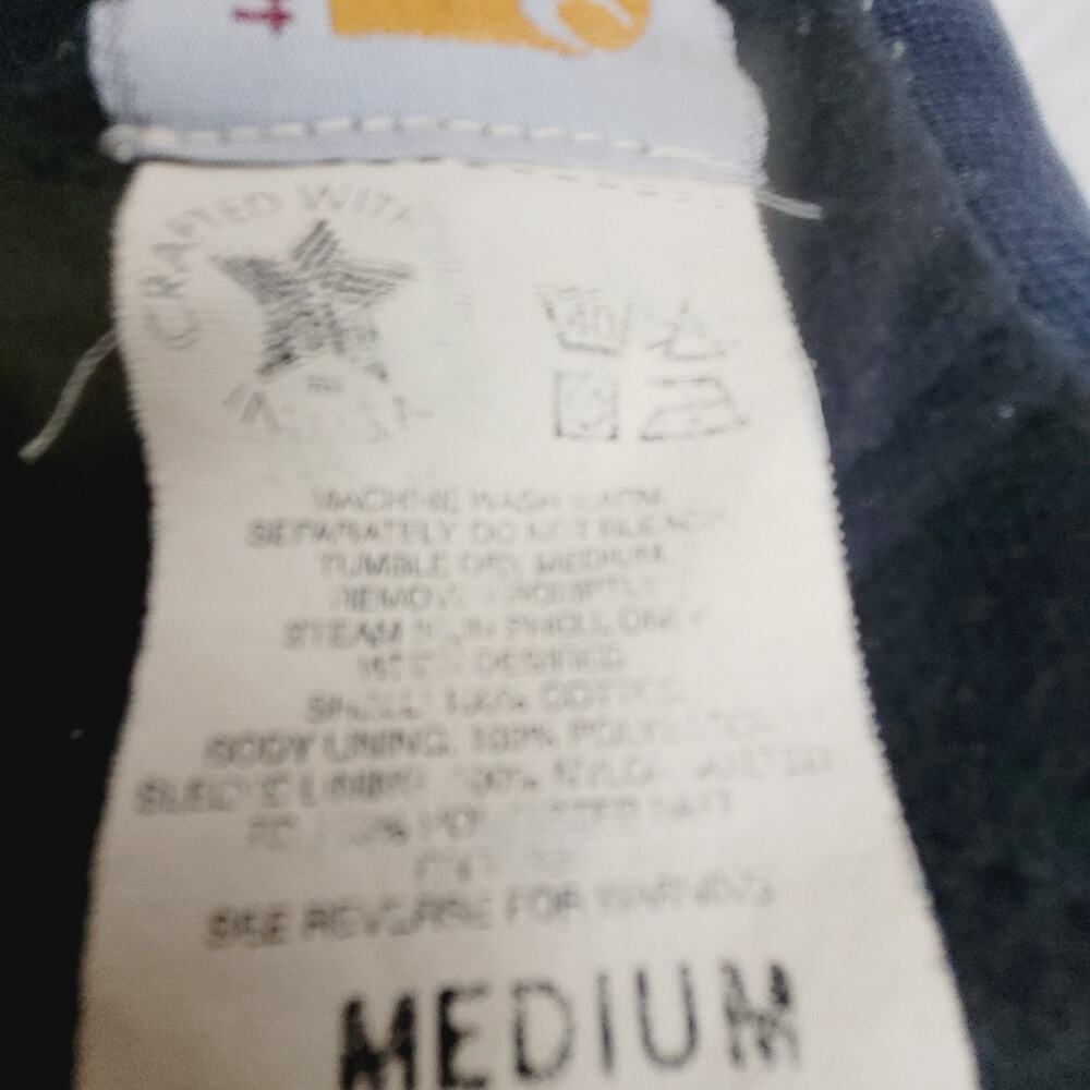 Vtg Carhartt Jacket Mens L Blue Denim Varsity Detroit Collegiate Bomber USA Made - Picture 10 of 16
